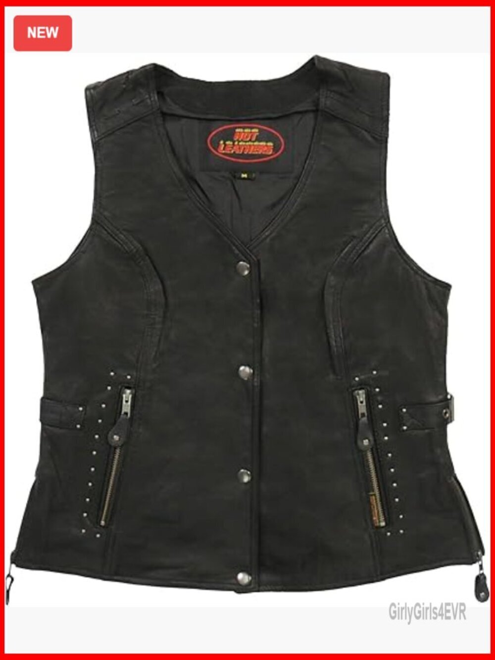 Leather Vest with Fringe, Snap Closure, Pockets, Size 2XL
